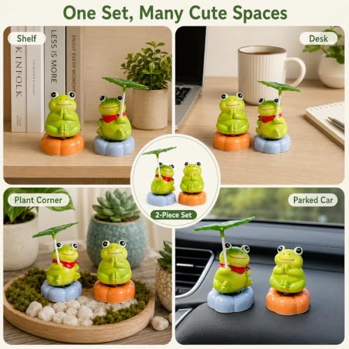 2Pcs Rotating Ceramic Frog Decor for Desk Room Miniature Garden Car, Gifts