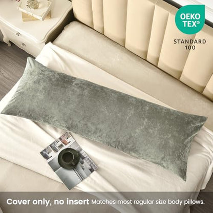 PHF Truly Velvet Zippered Body Pillowcase, No Insert, 1 Pack Ultra Soft Breathable Pillow Sham Cover with Zipper, 20"X 54" Long Luxury Cozy Warm Fuzzy Flannel Body Pillow Case, Smokey Olive - color: Smokey Olive, size: 54" x 20" (Pack of 1)