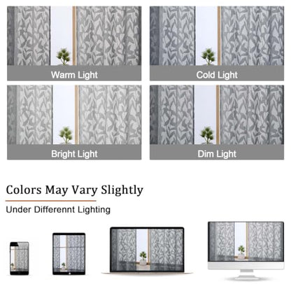 OWENIE Leyna Grey Sheer Curtain 36 Inch Length Cafe Curtains 2 Panels - color: Charcoal Gray, size: 28"W x 36"L (Pack of 2)