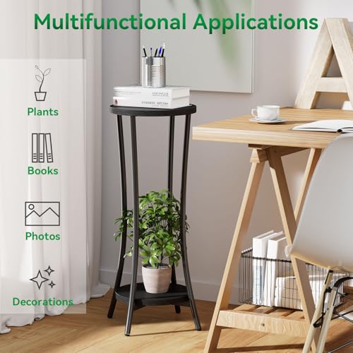 IBUYKE 30 Inch Tall Plant Stand Indoor, 2 Tier Flower Stand, Black TMJ074B - color: Black-Round