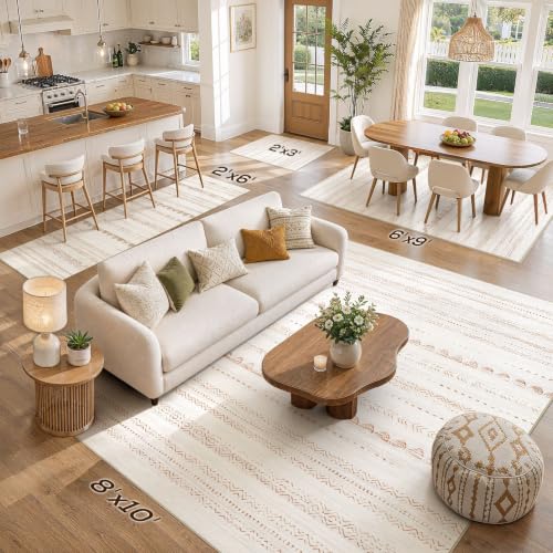 Nakagishi Boho 2x6 Runner Rug Machine Washable Rugs Non Slip Beige/Brown - color: Beige Brown, size: 2' X 6' (Runner)