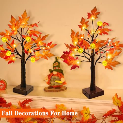TURNMEON Fall Decor 2 Pack 24 Inch Prelit Fall Maple Tree 48 LEDs Timer - size: 2Pack 24 Inch