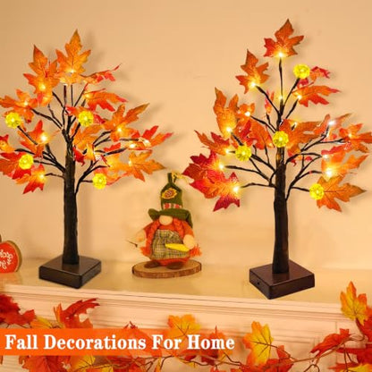 TURNMEON Fall Decor 2 Pack 24 Inch Prelit Fall Maple Tree 48 LEDs Timer - size: 2Pack 24 Inch