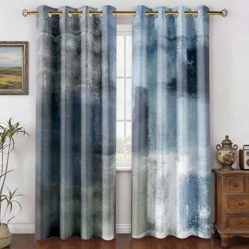 Dusty Blue Abstract Curtains for Living Room Bedroom, 52W x 108L, 2 Panels - color: Blue Grey, size: 52"W x 108"L (Pack of 2)