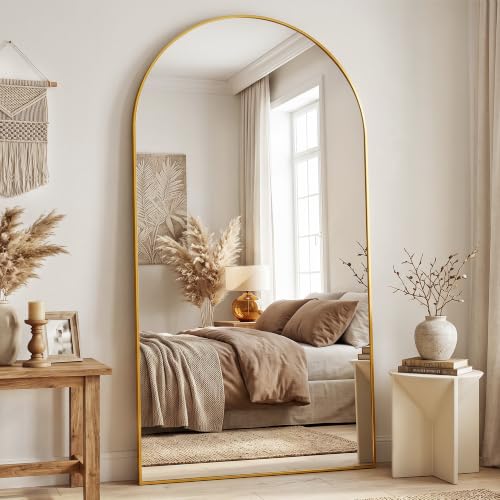 Antok 82" x 44" Arched Full Length Floor Mirror, Aluminum Frame, Gold - color: Gold, size: 82"L x 44"W