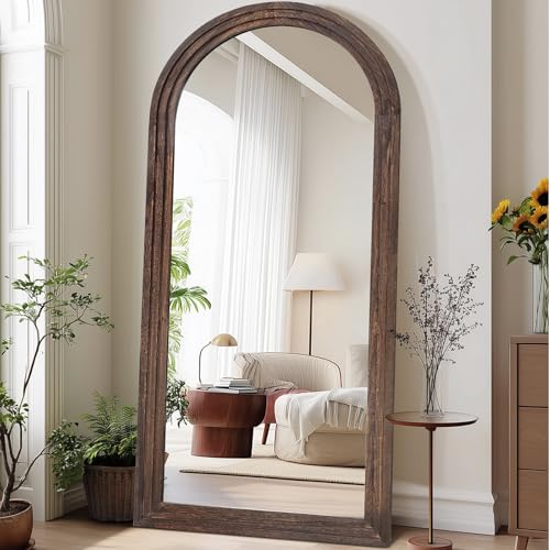 71x32 Arched Full Length Mirror, Solid Wood 3 Layer Frame, Brown - color: Brown-3 Layer-ar Frame, size: 71"L x 32"W