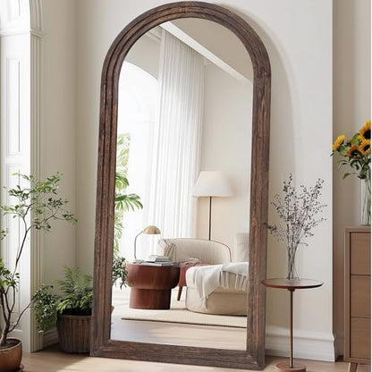 71x32 Arched Full Length Mirror, Solid Wood 3 Layer Frame, Brown - color: Brown-3 Layer-ar Frame, size: 71"L x 32"W
