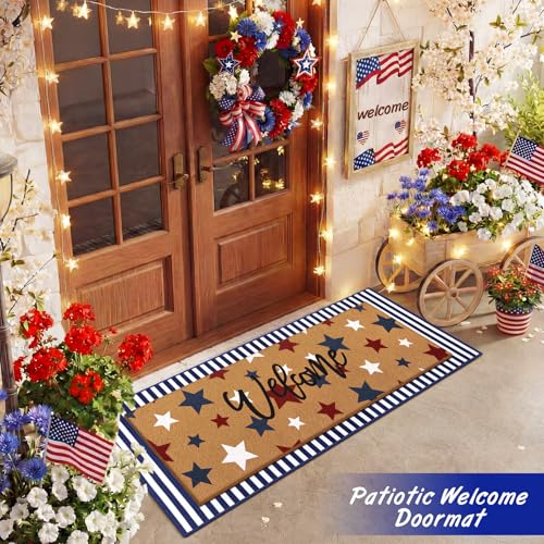 Tinideya 2 Pcs Large 4th of July Layered Doormat Patriotic Front Door Mat - color: Blue, style: 4th of July