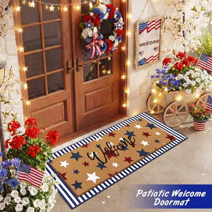 Tinideya 2 Pcs Large 4th of July Layered Doormat Patriotic Front Door Mat - color: Blue, style: 4th of July