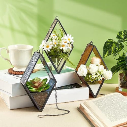 Yaomiao 3 Pcs Hanging Glass Planter, Glass Hanging Terrarium, Vivid Color