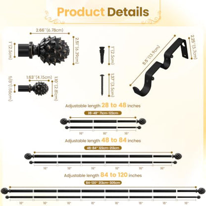 1" Double Layered Curtain Rod, Black, 28"-120" - color: Black, size: 28"-120"