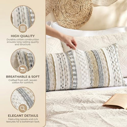 Kevin Textile Boho Tufted 14x36 Inch Lumbar Pillow Cover 1 Pack, Beige - color: Beige, size: 36" x 14" (Pack of 1)