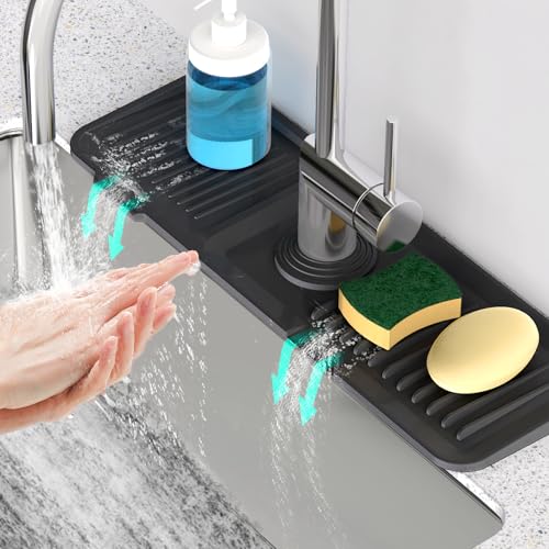 17.7'' Faucet Mat for Kitchen Sink Splash Guard Drain Mat Behind Faucet - color: Black, size: 17.7" x 5.5"