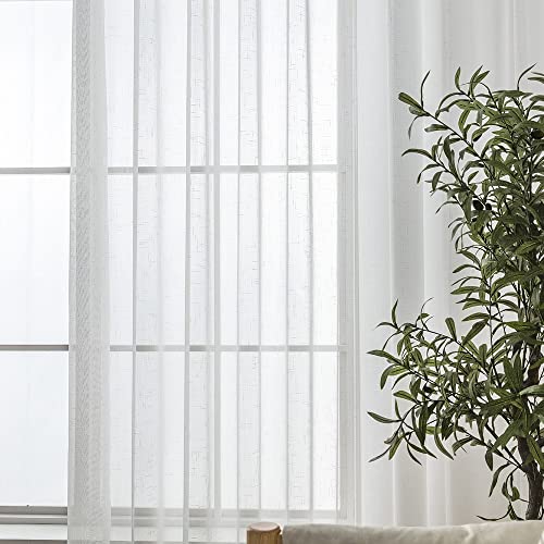 Off White Sheer 80 Inch Curtains & Drapes Long Pinch Pleat Thin Transparent - color: Off White, size: 54"W x 80"L (Pack of 2)
