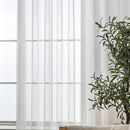 Off White Sheer Curtains 84 Inches Long Pinch Pleat Linen Textured Ceiling - color: Off White, size: 54"W x 84"L (Pack of 2)