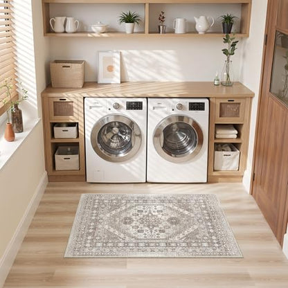 befbee 2x3 Washable Rugs, Entryway Non Slip Stain Resistant Brown Rug - color: Brown/Beige, size: 2' x 3' (Rectangular)