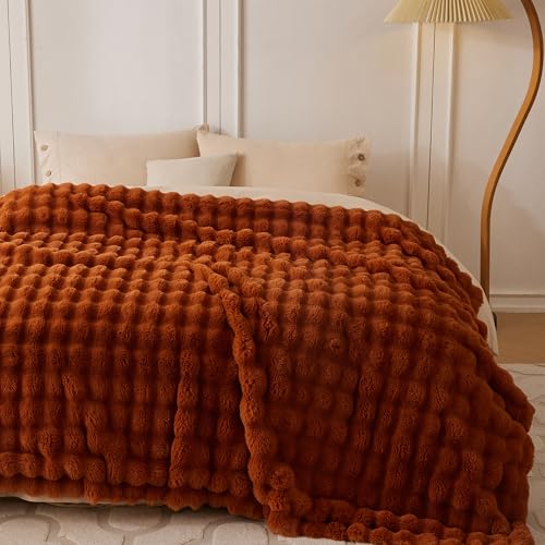 COOVA Soft Bubble Faux Fur Throw Blanket, 60"x80", Brown - color: Brown, size: 60“x80”