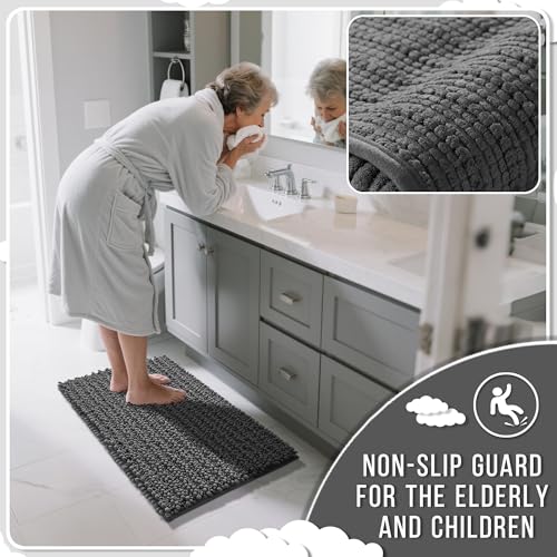 Yimobra Bathroom Rugs Sets 2 Piece, Super Absorbent Bath Mat Set, Dark Grey - color: Dark Grey, size: 32''x20''+24''x17''