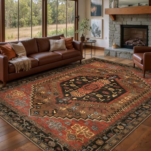 Ciicool 5x7 Area Rugs,Washable Large Boho Carpet for Living Room Bedroom - color: Red/Gold, size: 5' x 7' (Rectangular)