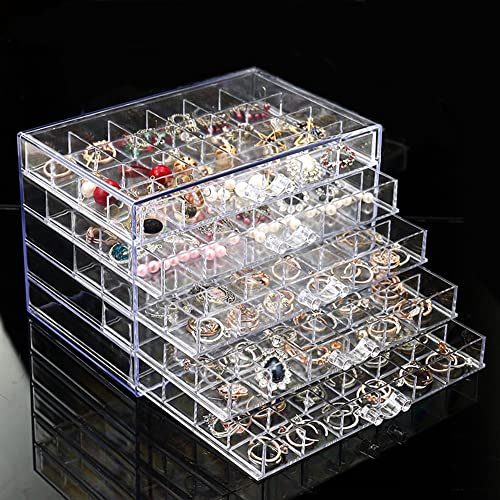 YUFONG Earring Storage Box Organizer 5 Drawers with 120 Small Compartments - color: Clear