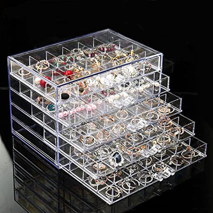 YUFONG Earring Storage Box Organizer 5 Drawers with 120 Small Compartments - color: Clear