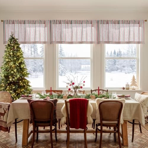 jinchan Linen Boxter Stripe Valances for Window 16 inch,Xmas Green, 1 Panel - color: Boxter Stripe | Xmas Green on Linen, size: 50"W x 16"L (Pack of 1)