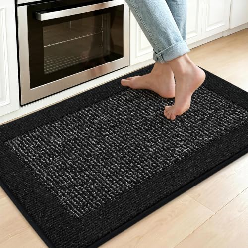 BEQHAUSE Kitchen Rugs 24"x36", Non Slip Kitchen Floor Mats Washable, Black - color: Black, size: 24" X 36" (Rectangular)