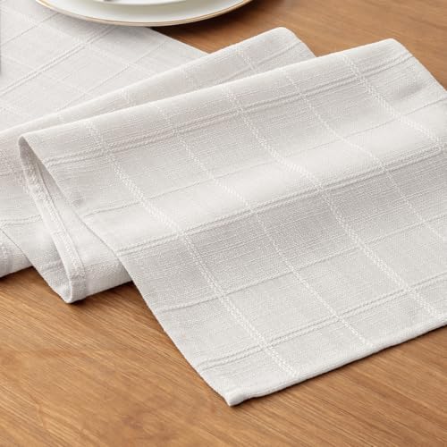 Linen Textured Table Runner, White Table Runners 90 Inches Long - color: White, size: 13×90 Inch
