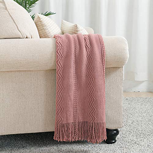 BOURINA Coral Pink Throw Blanket 50x90Inch Boho Knit Soft Throw Bed Blanket - color: Coral Pink, size: 50"x90"