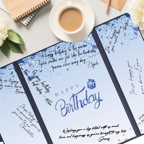 Crenics Blue and Black Birthday Guest Signature Book Alternative 18" x 12" - color: Black and Blue