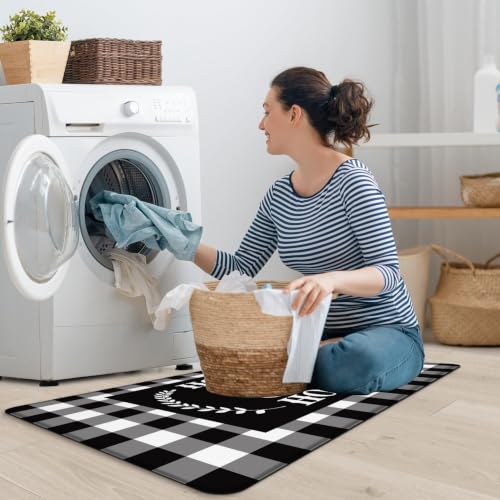 MAYHMYO Black White Checkered Kitchen Mats for Floor,Anti Fatigue Cushioned - color: Motto