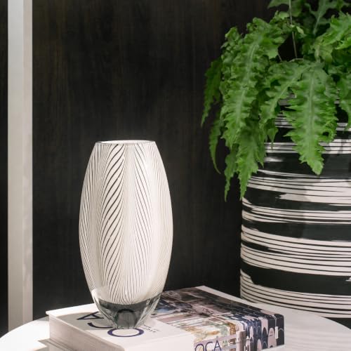 Murano Style Glass Vase Hand Blown White Feather Pattern Effect Home Decor - color: White