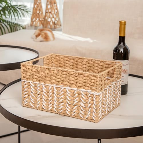 Paper Rope Woven Storage Basket With Side Handles
