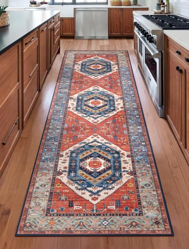 SERISSA 2'6"x10' Washable Non Slip Boho Runner Rug for Hallway，Rust - color: Rust/Multi, size: 2'6" x 10' (Runner)