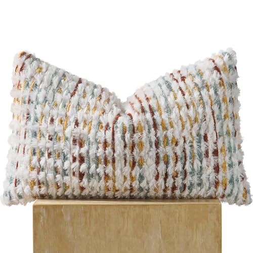 AmHoo Boho Chenille Pillow Cover,12 x 20-Inch Brown White - color: Brown White, size: 20" x 12" (Pack of 1)