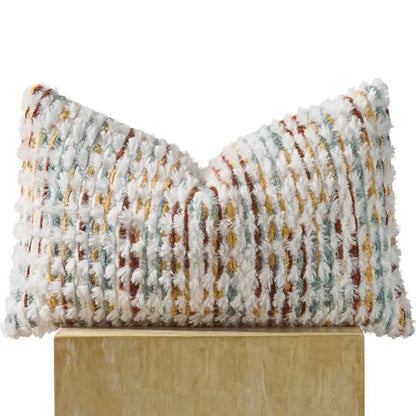 AmHoo Boho Chenille Pillow Cover,12 x 20-Inch Brown White - color: Brown White, size: 20" x 12" (Pack of 1)