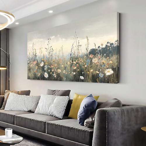 Rustic Wildflower Botanical Wall Art for Living Room Canvas Painting Prints Vintage Meadow Flowers Grassland Floral Nature Landscape Retro Classical Artwork Office Farmhouse Decor Extra Large - color: Colorful Wall Art(k827), size: 58L" x 28W"