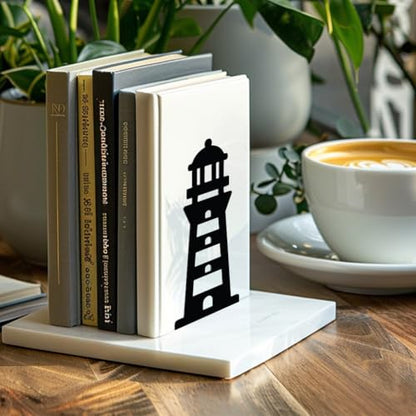 Peacoblue 5.3"x4.3"x7.9" Metal Bookends, Heavy Duty Book Ends for Shelves - style: Lighthouse