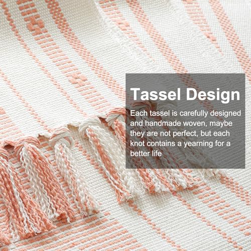 OTOSTAR Pink Table Runner 13x90 Inches Boho Rustic Table Runner with Tassels Farmhouse Kitchen Dining Macrame Table Decoration for Christmas Home Wedding Party Birthday Holiday Decor (Pink) - color: Pink, size: 13"×90"