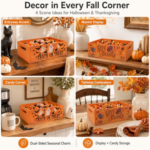 Large Halloween Candy Bowl Trick or Treat Holder Double Sided