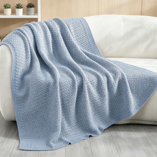 Whale Flotilla Summer Chunky Chenille Knit Throw Blanket for Couch Bed Sofa - color: Grey Blue, size: Throw(50x60 Inch)