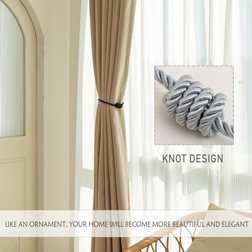 Curtain Tiebacks Magnetic Decorative Rope Tie Backs Holdbacks Contoeey - color: Grey