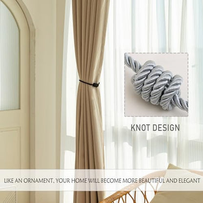 Curtain Tiebacks Magnetic Decorative Rope Tie Backs Holdbacks Contoeey - color: Grey