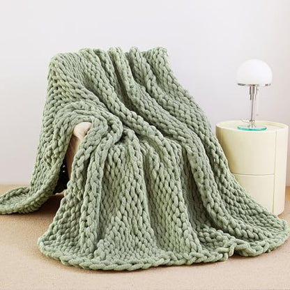 Chunky Knit Blanket Throw for Couch, 40"x50" Chunky Yarn Knitted Blankets - color: Sage Green, size: 40"x50"