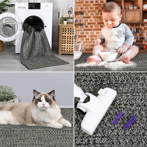 ROYHOME Hallway Runner Rug 2x8 Print Braided Runner Rug Washable Rug - color: Grey/Brown, size: 2' x 8' (Rectangular)