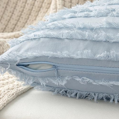MIULEE Boho Linen Striped Throw Pillow Covers 18x18, Light Blue - color: Light Blue, size: 18" x 18" (Pack of 2)