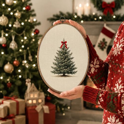 Yorhifa Red Bow Christmas Tree Framed Wall Art 8.5x11.5in - color: red bow
