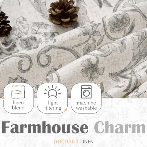 jinchan Linen Floral Kitchen Tier Curtains 30 Inch 2 Panels Grey on Beige - color: Classic | Grey on Beige, size: 26"W x 30"L (Pack of 2)