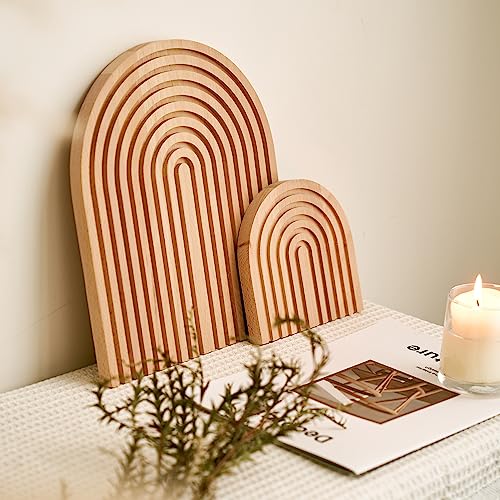 Wood Rainbow Arch - Modern Boho Room Decor for Wall Shelf, Fireplace Mantel, Counter, Table - Aesthetic Home Decoration for Living Room, Kitchen, Bedroom, Office, Nursery, Set of 2