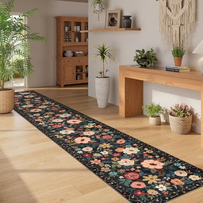 DUKINO 2x12 Washable Runner Rug, Non Slip Long Kitchen Runner Rug, Black - color: Black, size: 2' x 12' (Rectangular)